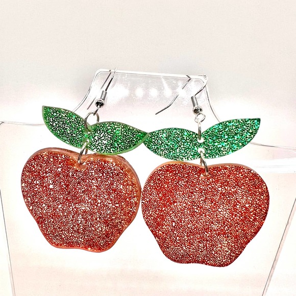Large Apple Earrings - Teacher Earrings - Statement Earrings - Fruit Earrings - Picture 1 of 8